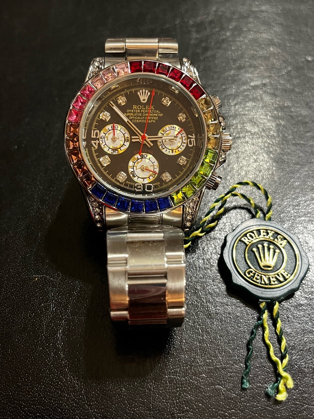 💎 Rolex. Rainbow Daytona. Cosmograph. Silver Tone Watch